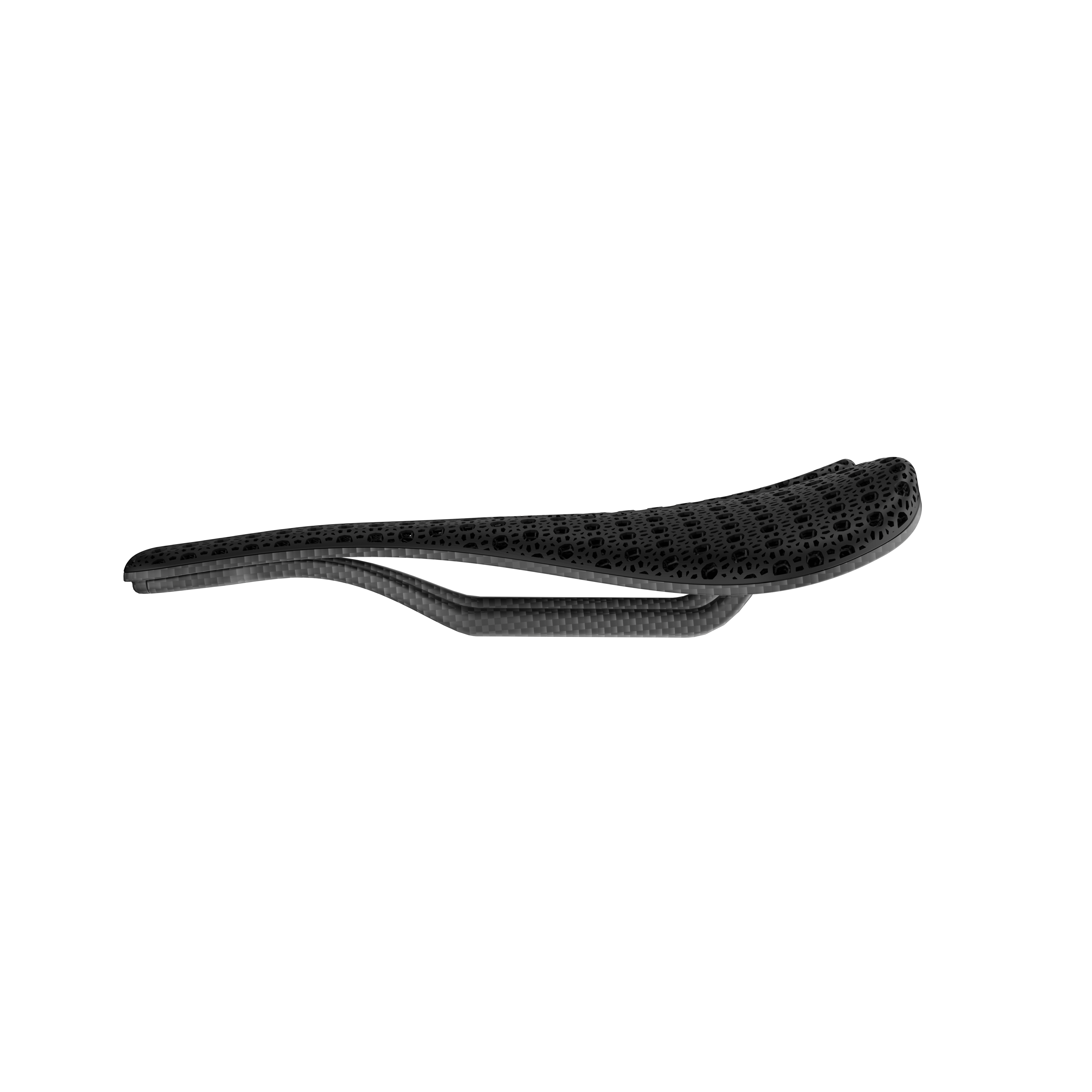 R7 3D printed bike saddle with advanced carbon fiber construction for lightweight performance.